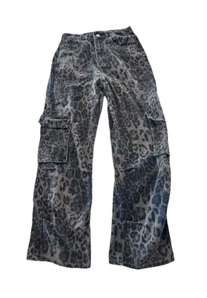 Women’s Leopard Print Cargo Pants Size Small Wide Leg Y2K Grunge Streetwear thumbnail 1
