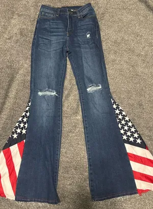 Trails American made Flag Bell Bottom Flare Jeans Blue Size 26 thumbnail 1