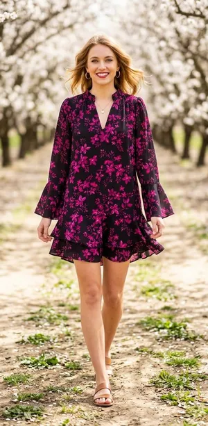 Parker Purple Floral V-neck Flounce Dress Size L thumbnail 1