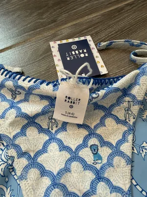 NWT! Roller Rabbit X Target Blue & White Tie-Side Reversible Bikini Bottom small thumbnail 2