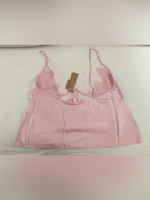 Skims SILK Lace-Trim Pink Cami Top Peony Tonal Size M NWT ( top only) thumbnail 5