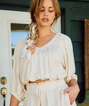 Bucketlist Oatmeal Summer Flowy Top Tan Size L thumbnail 2