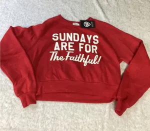 Where I'm From Sundays‎ Are For The Faithful Red Cropped Sweatshirt Medium NEW thumbnail 1