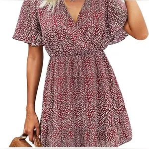 KIRUNDO Womens Summer Dresses Casual Short Sleeve V Neck Ruffle Floral Print XL thumbnail 3