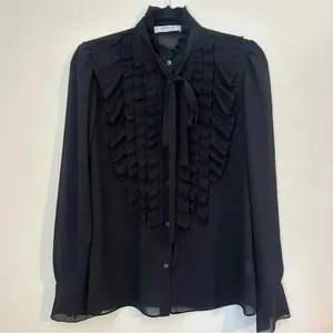 BAILEY‎ / 44 Black Sheer Ruffle Long Sleeve Blouse Womens Small​ thumbnail 8