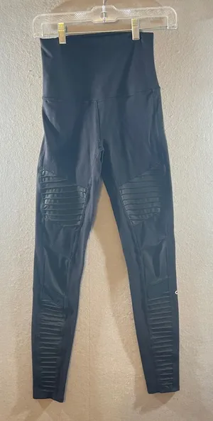 689 | Alo Yoga High Waist Moto Pintuck Mesh Leggings‎ Black Womens S thumbnail 1