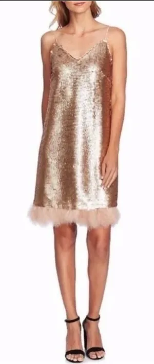 New CeCe Sequin Feather Trim Bohemian Luxe Dress thumbnail 1