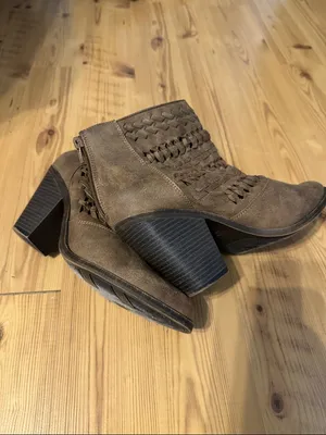 Woven Suede Brown Ankle Booties with Block Heel Size 10 thumbnail 4