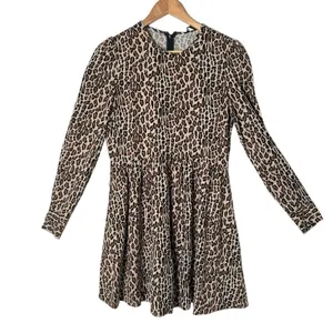 ZARA Leopard Print Babydoll Mini Dress Size S Skater Brown Animal Print Indie thumbnail 5