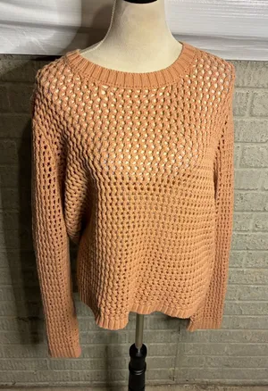 Pink Lily Crochet Knit Sweater Orange Long Sleeve‎ Open Weave Size L thumbnail 1