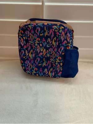 Navy Multicolor Printed Mini Crossbody Bag with Tan Trim thumbnail 3