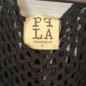 PPLA Flounder Fringe Vest Black Open Knit Crochet Sleeveless Boho Festival Large thumbnail 3