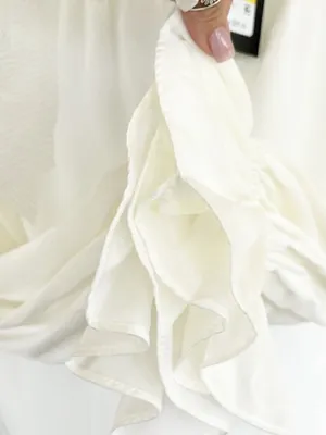 NEW DKNY Ruffled Satin Silky Blouse Top MEDIUM long sleeves Ivory white NWT thumbnail 7