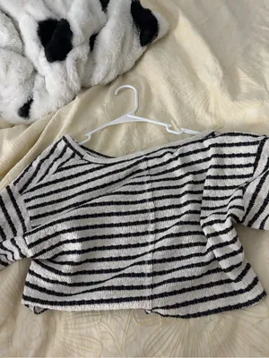 Altar'd State Black and White Striped Cropped Top thumbnail 2