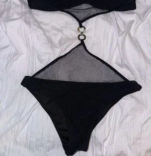 Black Mesh Cutout  Bikini with Ring Detail thumbnail 1