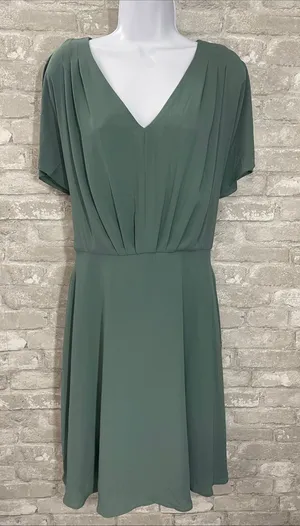 Ann Taylor V-Neck Draped Sage Green Dress thumbnail 1