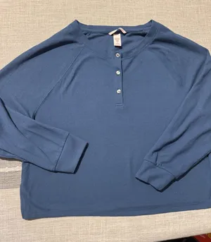 VICTORIAS SECRET Womens Blue Waffle Knit Long Sleeve‎ Henley Top Size M thumbnail 1