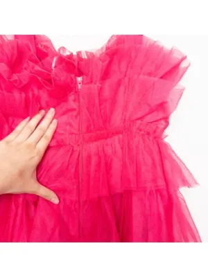 NWT Storia Tulle Tiered Mini Dress M Pink Babydoll Ruffle Satin Strap thumbnail 10