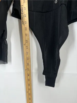 PrettyLittleThing Black Ribbed Mesh Sleeve‎ Bodysuit US 12 NWT thumbnail 11