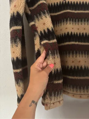 Stoic Southwestern Aztec Sherpa‎ Fleece 1/4 Zip Pullover Cream Brown Size M thumbnail 4