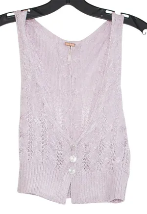Free People Cropped Sweater Vest Y2K Cottage Preppy Academia Pastel Purple XS thumbnail 1