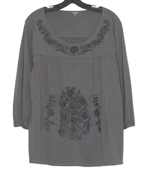 Garnet Hill Top 3/4 Sleeve Embroidered Minimalist Boho Ethereal Floral Gray XL thumbnail 1