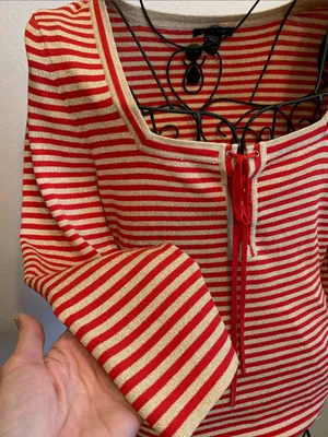 🚨🚨🚨BOGOHO🚨🚨🚨Boston Proper Striped Lace-Up Top - Red & Gold Shimmer-M thumbnail 5