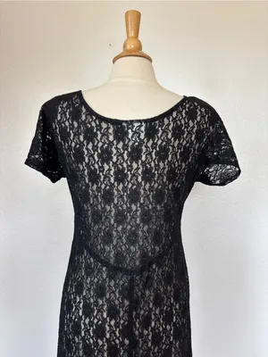 All That Jazz Vintage Witchy Goth Black Lace Short Sleeve Sheer Skater Dress thumbnail 6