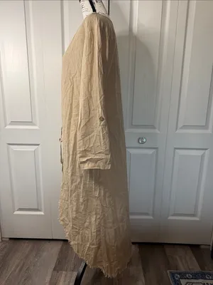 Women's High-Low Long Sleeve Dress in Beige thumbnail 4