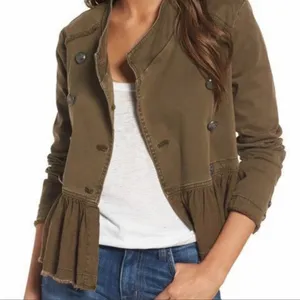Free People Peplum Military Olive Green Ruffled Hem Double Breasted Jacket XS thumbnail 1