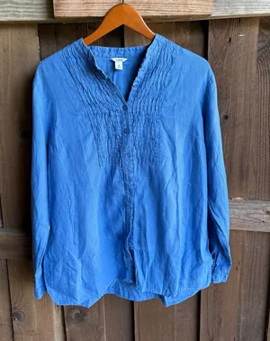 L.L Bean Light Blue Linen Pleated Lagenlook Blouse thumbnail 1