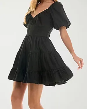 City Triangles Black Puff Sleeve Tiered Mini Dress thumbnail 1