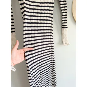 Zara | Striped Ribbed Knit Midi Dress Scalloped‎ Hem| Sz XS thumbnail 5
