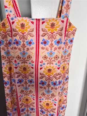 Hill house home The Iris Dress Floral Stripe Midi Dress in Peach Pink, S thumbnail 3
