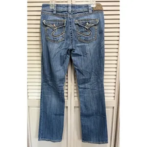 Silver Jeans Suki 17" Surplus Light Wash Low Rise Embroidery‎ Size 31x33 Western thumbnail 4