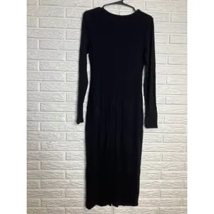 Quince Rib Knit Midi Dress Womens Small Black Excellent Tencel Long Sleeve Scoop thumbnail 7