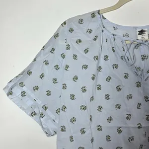 Melrose and Market Womens Light Blue Floral Tie‎ Neck Short Sleeve Top Medium thumbnail 5