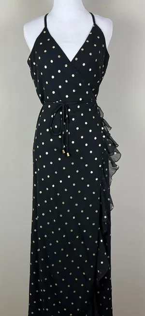 Lovers + Friends Revolve Bridget Maxi Dress Small Black Gold Polka Dot Ruffle S‎ thumbnail 1