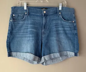 7 For All Mankind Coastal Relaxed‎ Beachy Clean Denim Cuffed Shorts Blue 32 thumbnail 1
