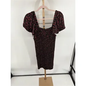 Waverleigh Black Red Floral Smocked Short Sleeve Dress Size Large NWT thumbnail 4