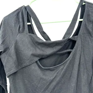 Fabletics size medium black long sleeve top criss cross back‎ detail thumbnail 3