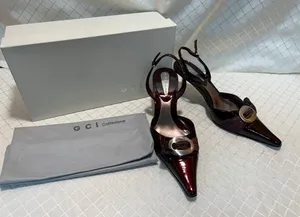 GCI Collezione Vespera Wine Milled Patent Leather sling back heels. Size 7.5 thumbnail 1