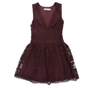 Abercrombie & Fitch Lace Crochet V-Neck Skater Dress Burgundy Mini Dark Romantic thumbnail 3