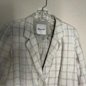 Madewell‎ Dorset Linen Cotton Windowpane Tan Blue Two Button Blazer thumbnail 5