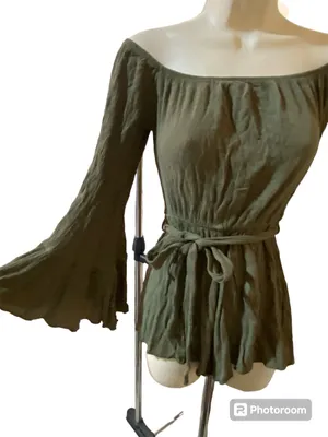WINSOR Boho Romper shorts Bat Wing-Sleeve Military Green color- woman size XS thumbnail 3