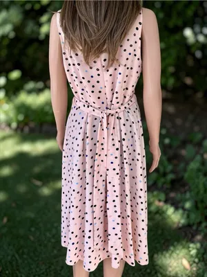 Elle Pink Polka Dot Midi Dress Size 10 Sleeveless Tie Waist Fit Flare thumbnail 7
