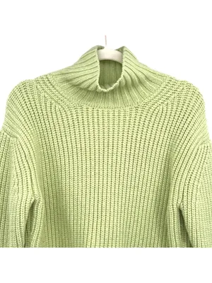 Ann Taylor Green Ribbed Turtleneck Shaker Sweater Size Small Chunky Cozy Pastel thumbnail 2