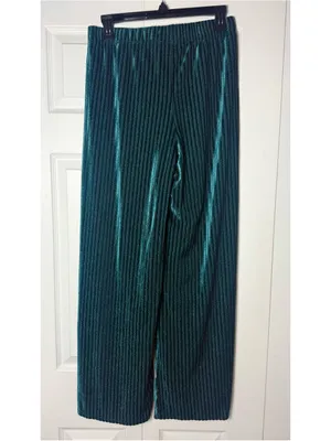House of Harlow 1960 Teal Green Velvet Striped Wide Leg Pants Small Stretch thumbnail 7