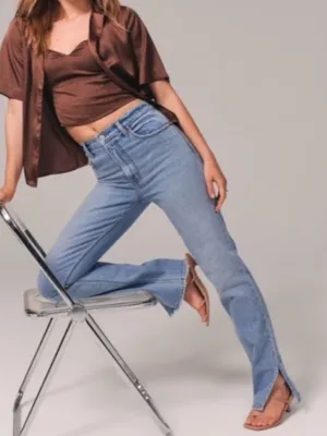 Abercrombie The 90’s Straight Ultra High Rise Split Hem Jeans thumbnail 1