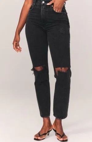Abercrombie 90's Straight Ultra High Rise Curve Love Jeans Black Size 28 thumbnail 1